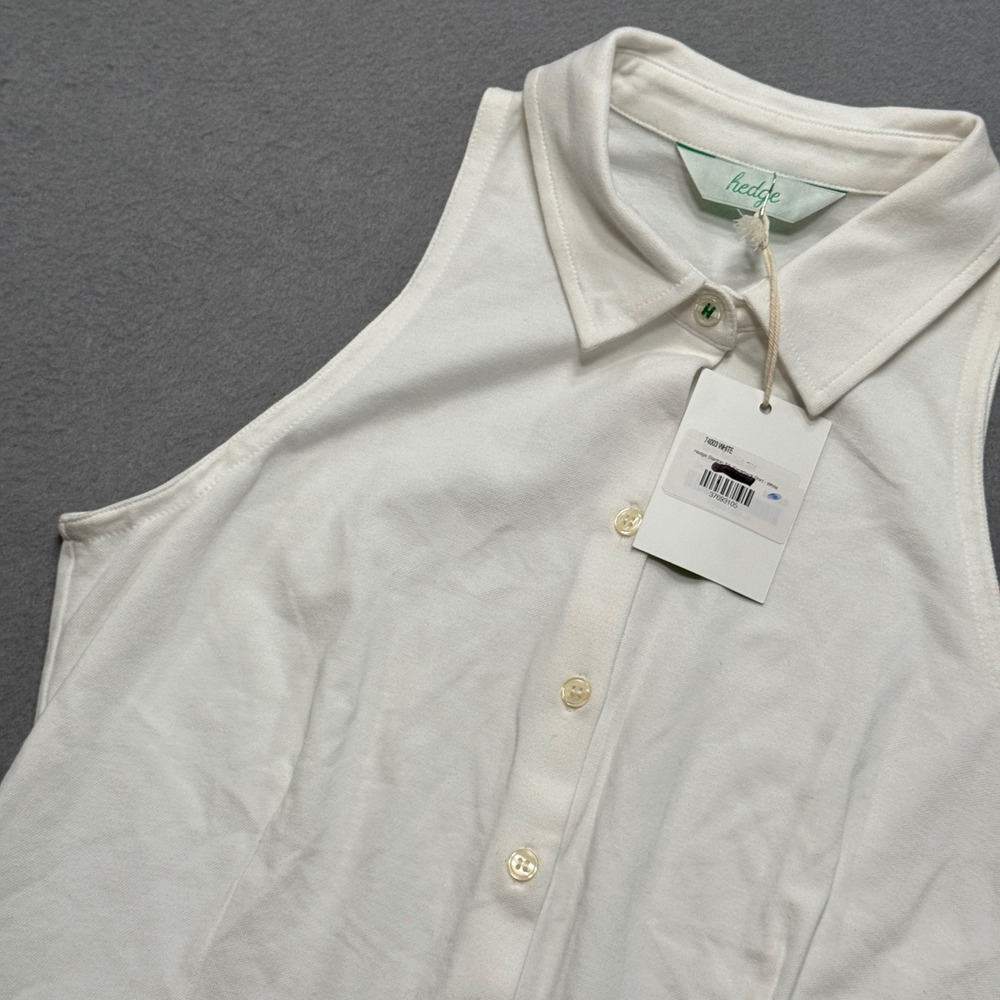 NEW Hedge Stanton Polo Shirt Womens Small White Sleeveless Button Down Racerback